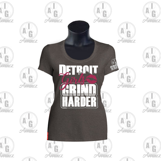 Detroit Girls Grind Harder Ladies Scoop Neck Tee