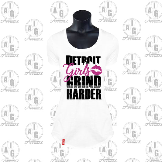 Detroit Girls Grind Harder Ladies Scoop Tee Plus